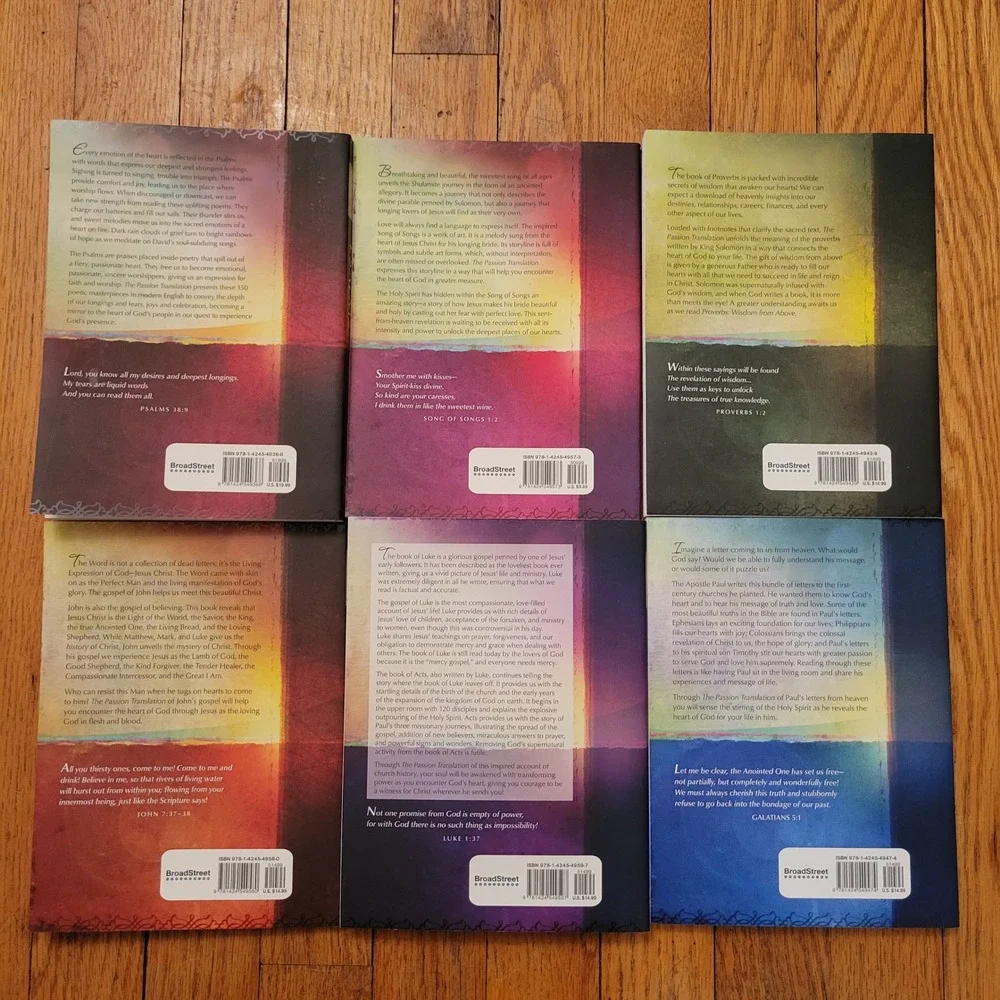 Passion Translation Bible Set Psalms Proverbs Song of Songs John Luke Acts Books